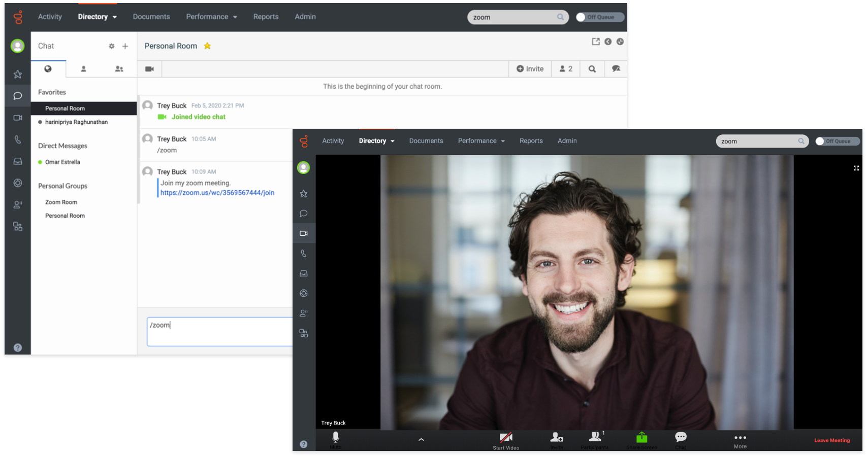 Zoom Contact Center integrado en el directorio de agentes